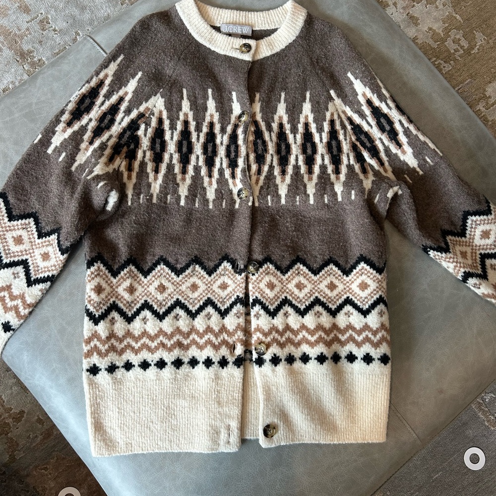 JCREW: size small Brown Patterned Cardigan Sweater